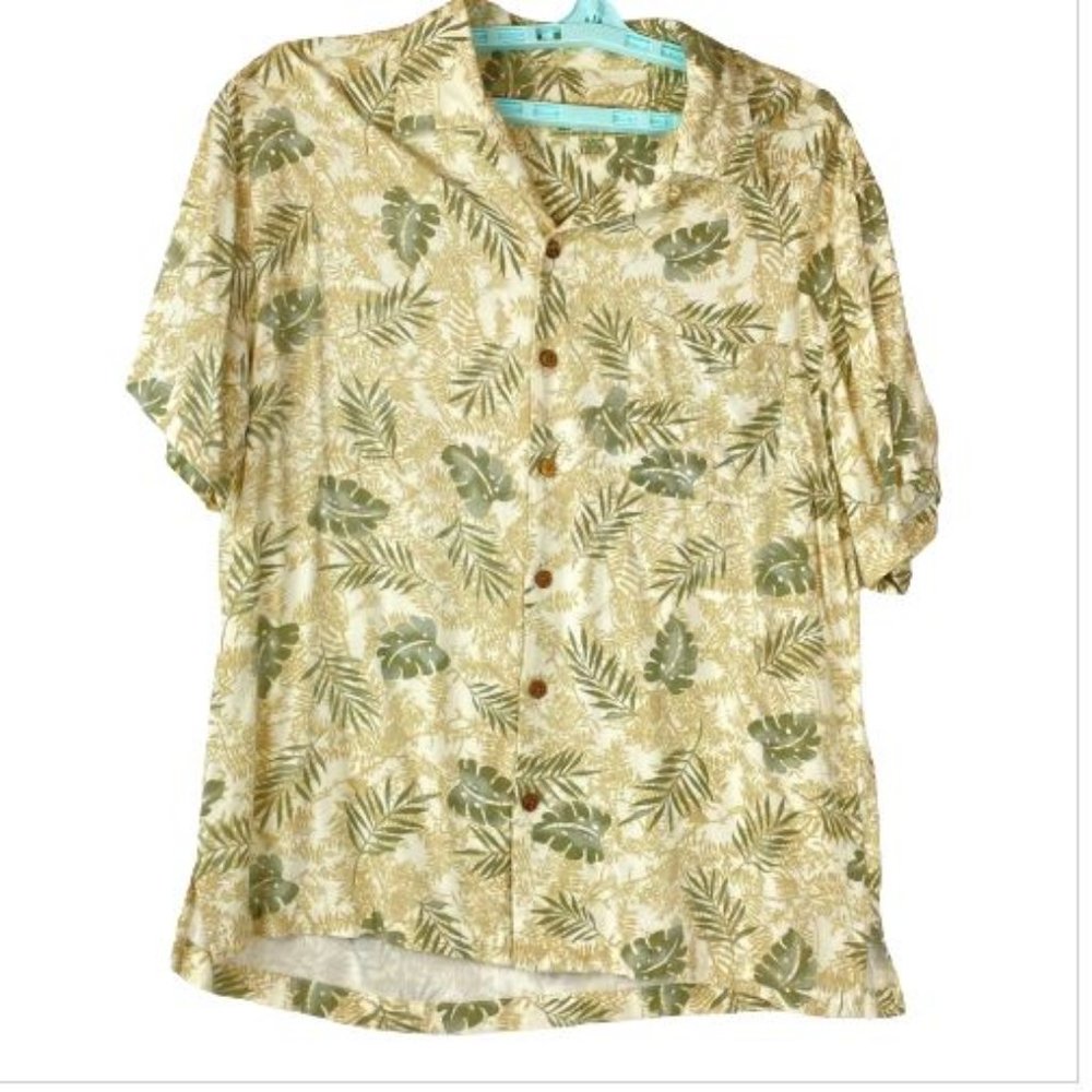 Havana Jack's Cafe Mens Green Floral Tropical Leaf Rayon Shirt size Large